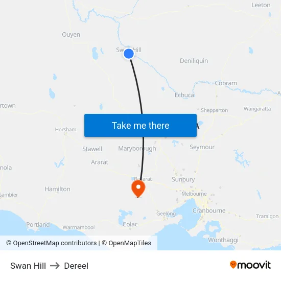 Swan Hill to Dereel map