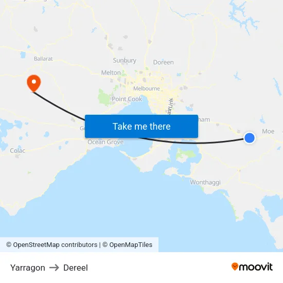 Yarragon to Dereel map