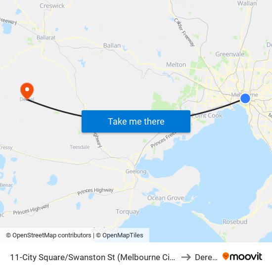 11-City Square/Swanston St (Melbourne City) to Dereel map