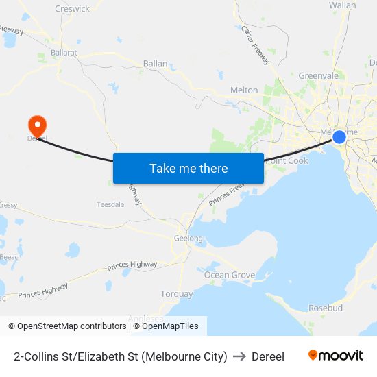 2-Collins St/Elizabeth St (Melbourne City) to Dereel map