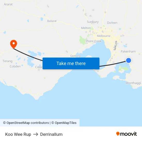 Koo Wee Rup to Derrinallum map