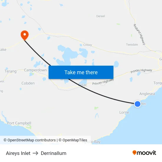 Aireys Inlet to Derrinallum map