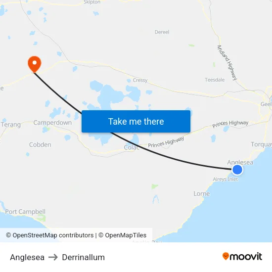 Anglesea to Derrinallum map