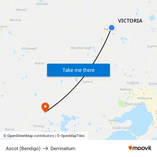 Ascot (Bendigo) to Derrinallum map