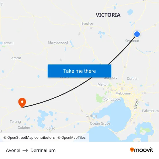 Avenel to Derrinallum map
