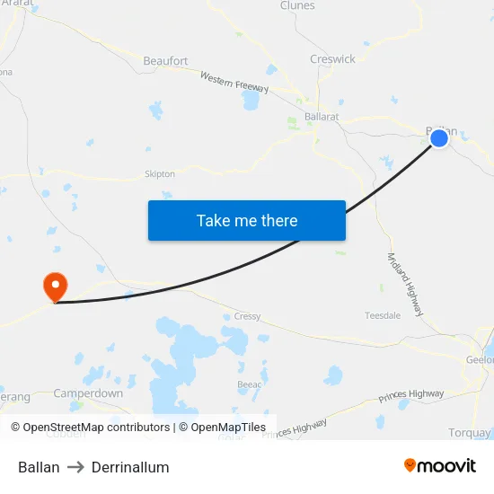 Ballan to Derrinallum map