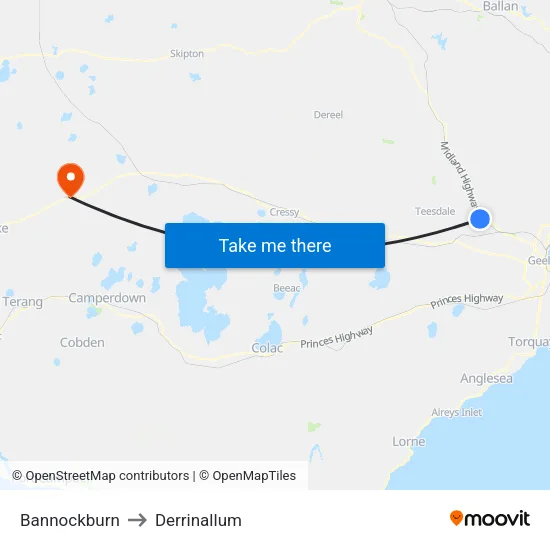 Bannockburn to Derrinallum map