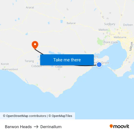 Barwon Heads to Derrinallum map