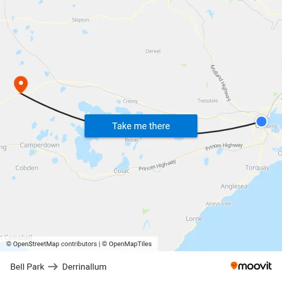 Bell Park to Derrinallum map
