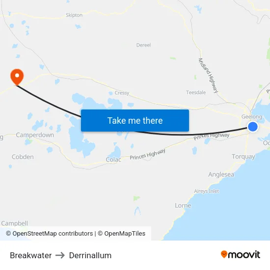 Breakwater to Derrinallum map