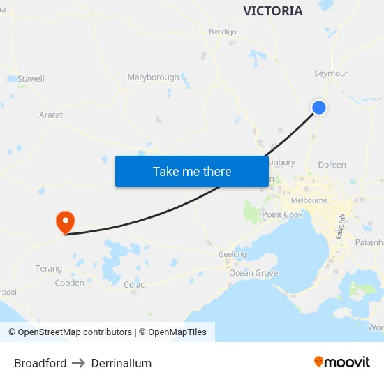 Broadford to Derrinallum map
