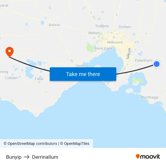 Bunyip to Derrinallum map