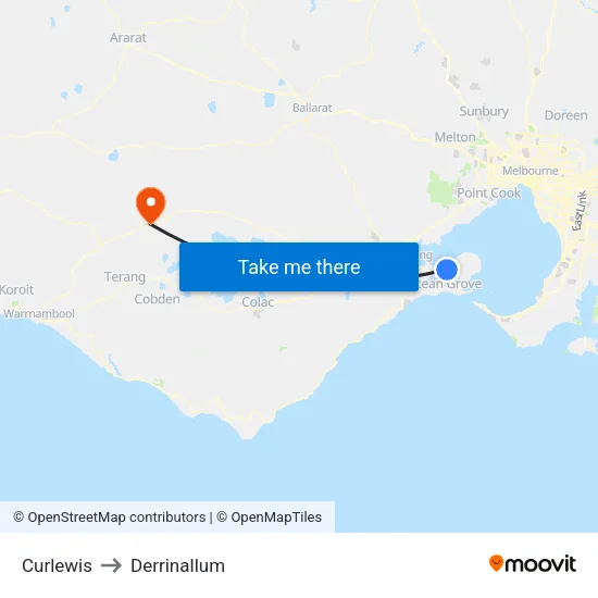 Curlewis to Derrinallum map