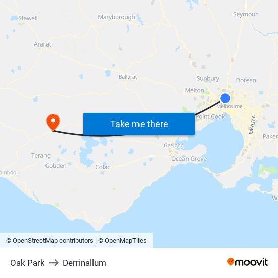 Oak Park to Derrinallum map