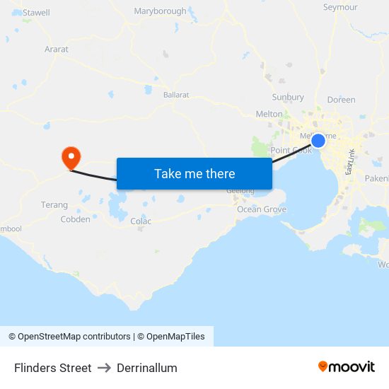 Flinders Street to Derrinallum map