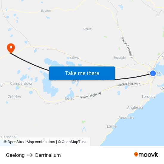 Geelong to Derrinallum map