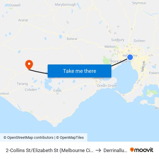 2-Collins St/Elizabeth St (Melbourne City) to Derrinallum map