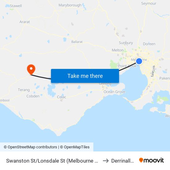 Swanston St/Lonsdale St (Melbourne City) to Derrinallum map