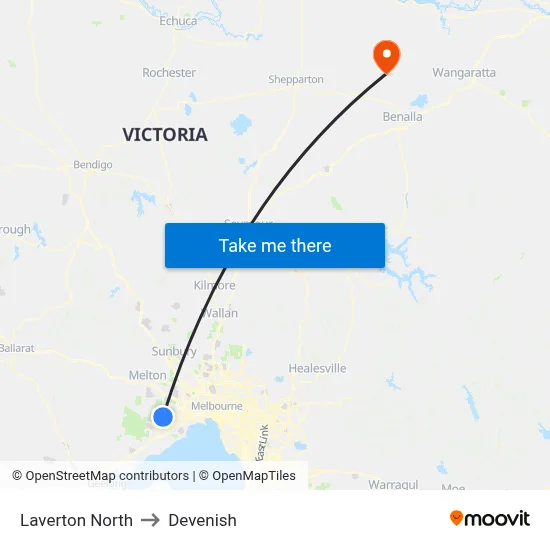 Laverton North to Devenish map