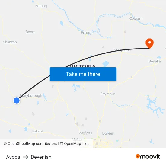 Avoca to Devenish map