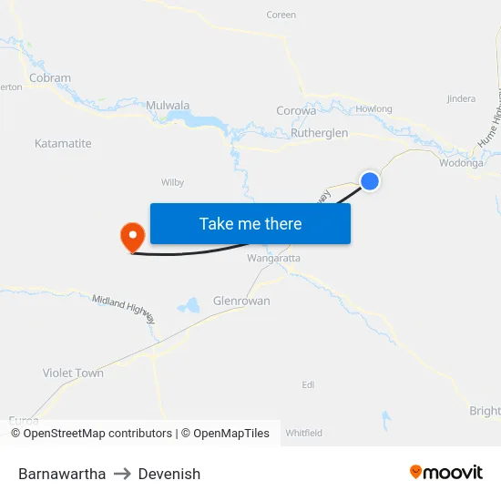 Barnawartha to Devenish map
