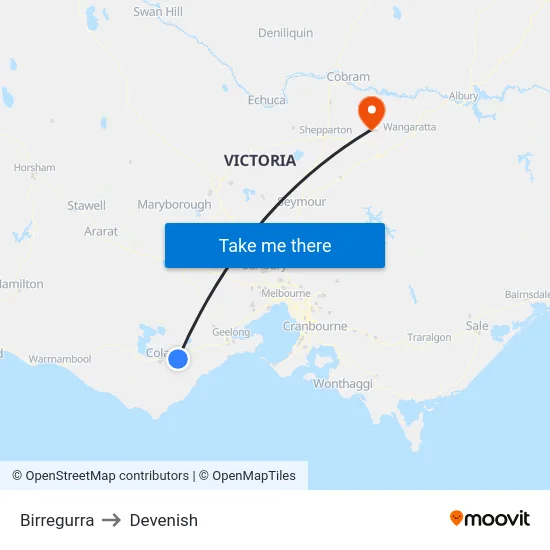 Birregurra to Devenish map