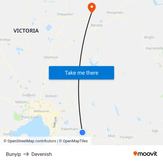 Bunyip to Devenish map