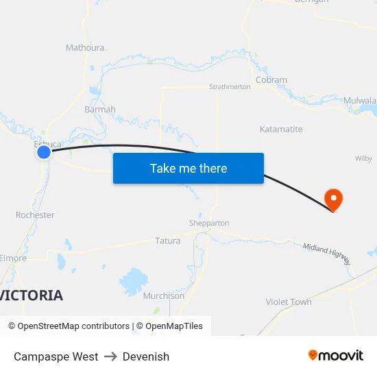 Campaspe West to Devenish map