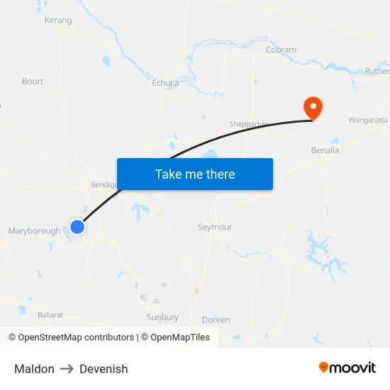Maldon to Devenish map