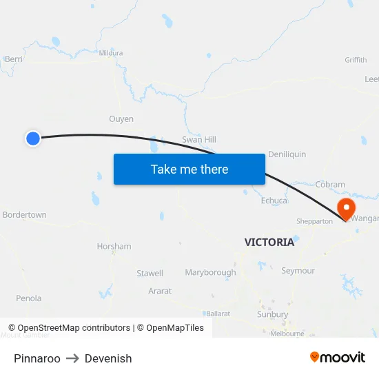 Pinnaroo to Devenish map