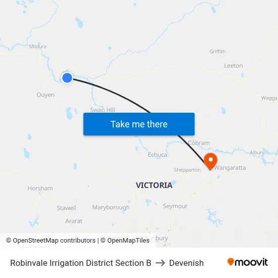 Robinvale Irrigation District Section B to Devenish map