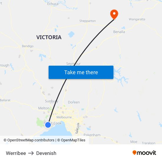 Werribee to Devenish map