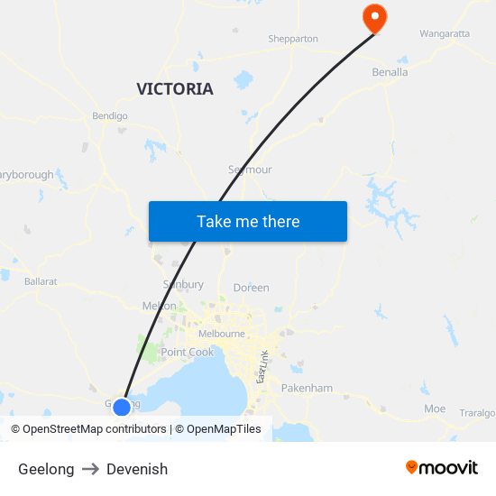 Geelong to Devenish map