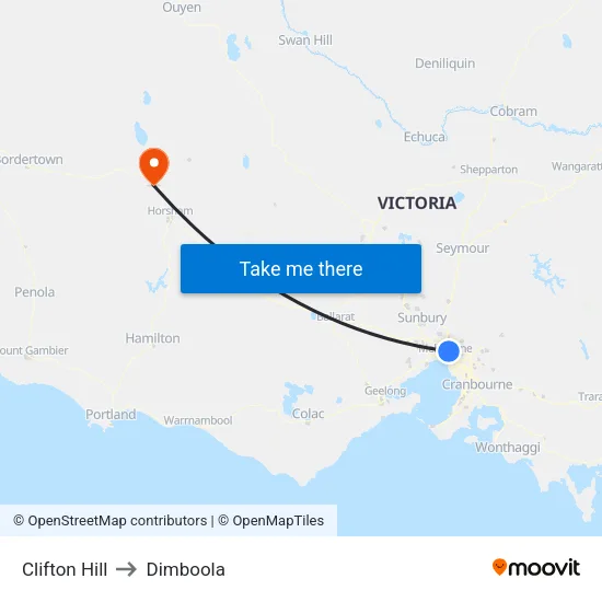Clifton Hill to Dimboola map