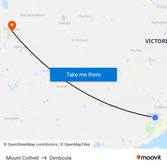 Mount Cottrell to Dimboola map