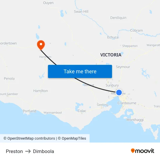 Preston to Dimboola map