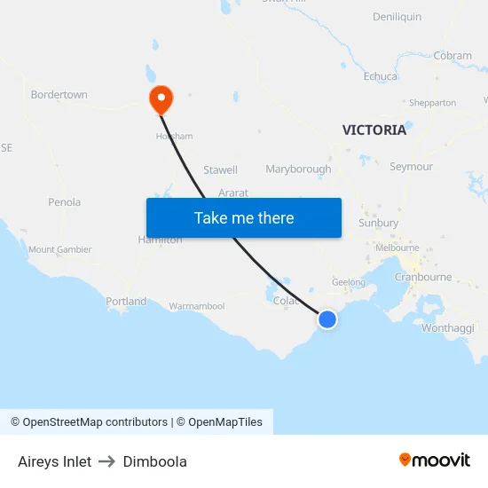Aireys Inlet to Dimboola map