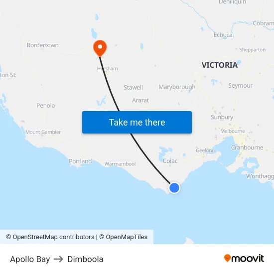 Apollo Bay to Dimboola map