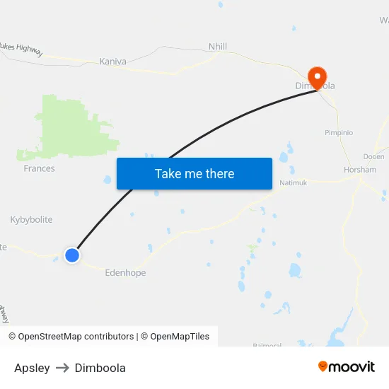 Apsley to Dimboola map