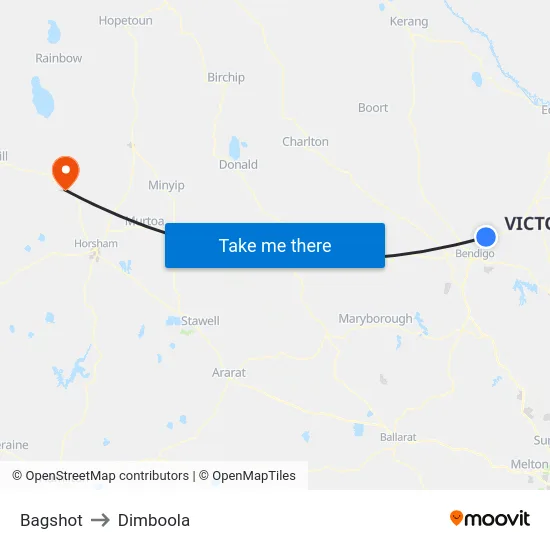 Bagshot to Dimboola map