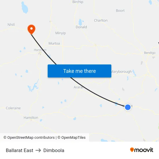 Ballarat East to Dimboola map