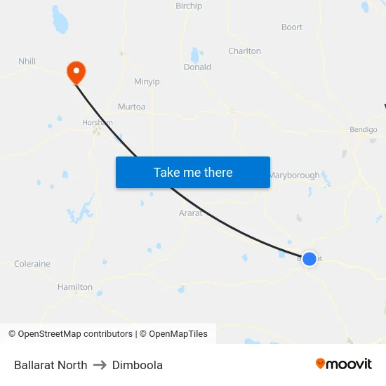 Ballarat North to Dimboola map