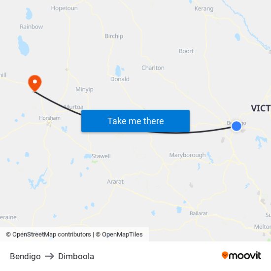 Bendigo to Dimboola map