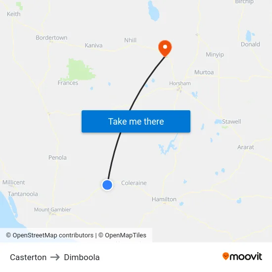Casterton to Dimboola map