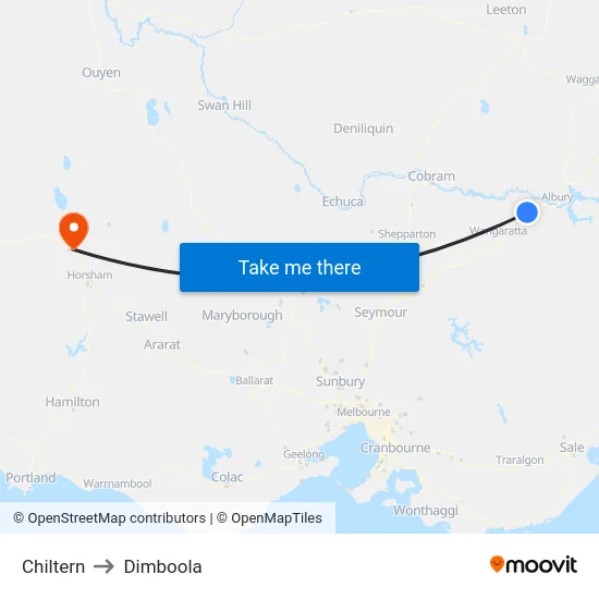 Chiltern to Dimboola map