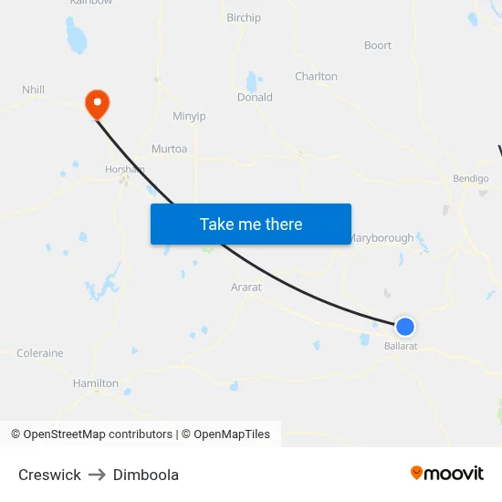 Creswick to Dimboola map