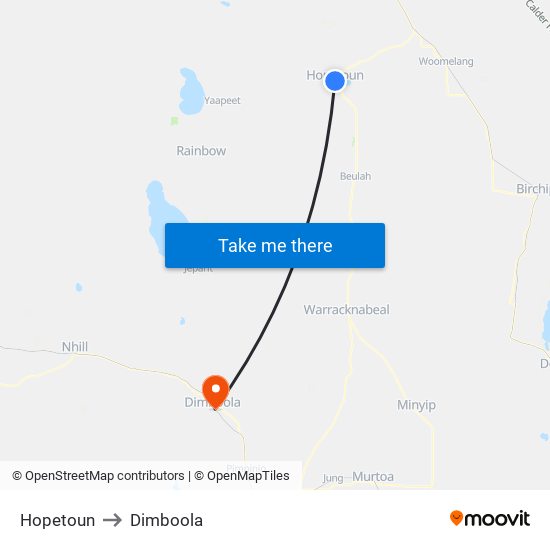 Hopetoun to Dimboola map