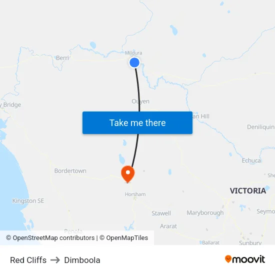 Red Cliffs to Dimboola map