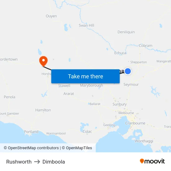Rushworth to Dimboola map