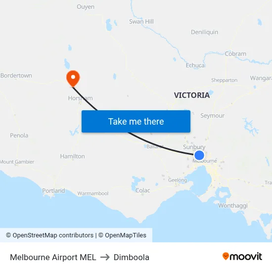 Melbourne Airport MEL to Dimboola map